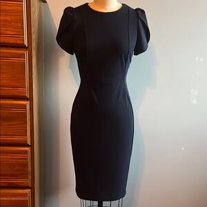 NWOT Calvin Klein Navy Blue Sheath Dress Puff Cap Sleeves